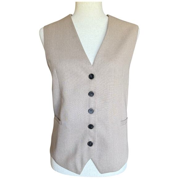 Women’s Suit Vest Waistcoat Classic Tan Beige Old Money Minimalist Sleeveless L - Picture 1 of 7